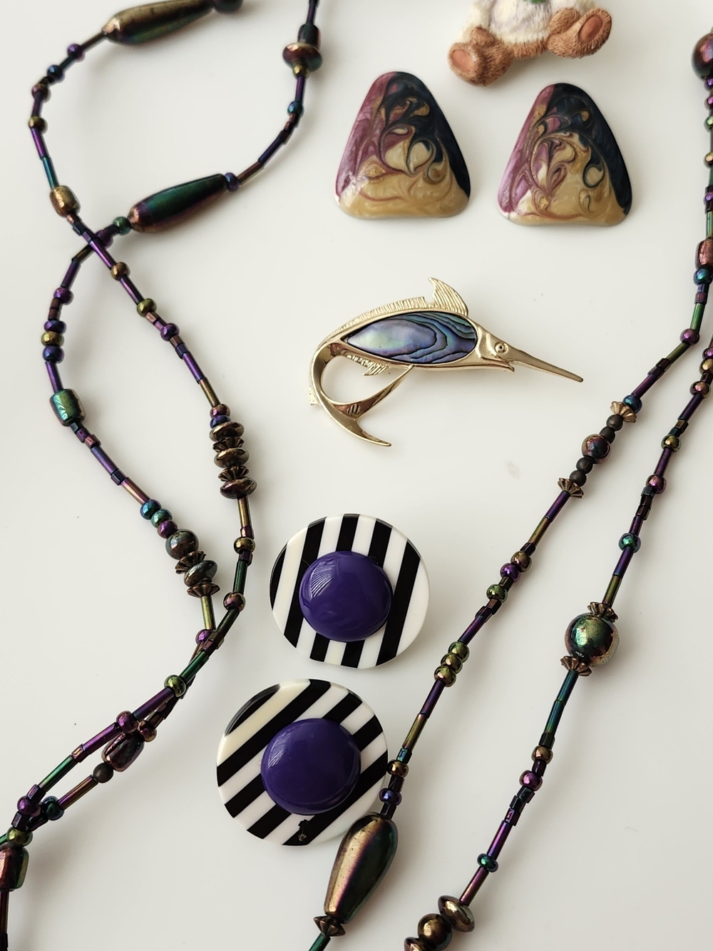 Green, Purple and Iridescent Vintage Jewelry Lot